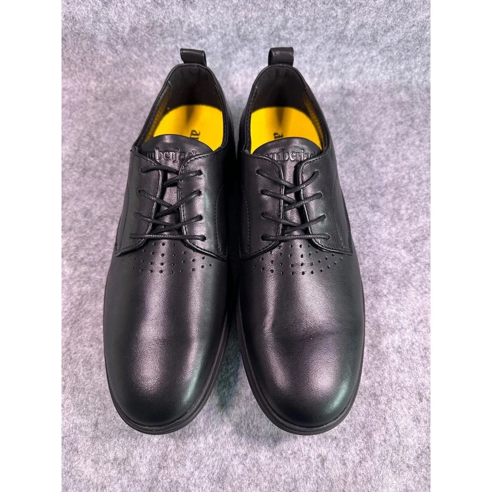 NIB Amberjack The Original Obsidian Black Leather Derby Dress Shoes Mens 8.5 M